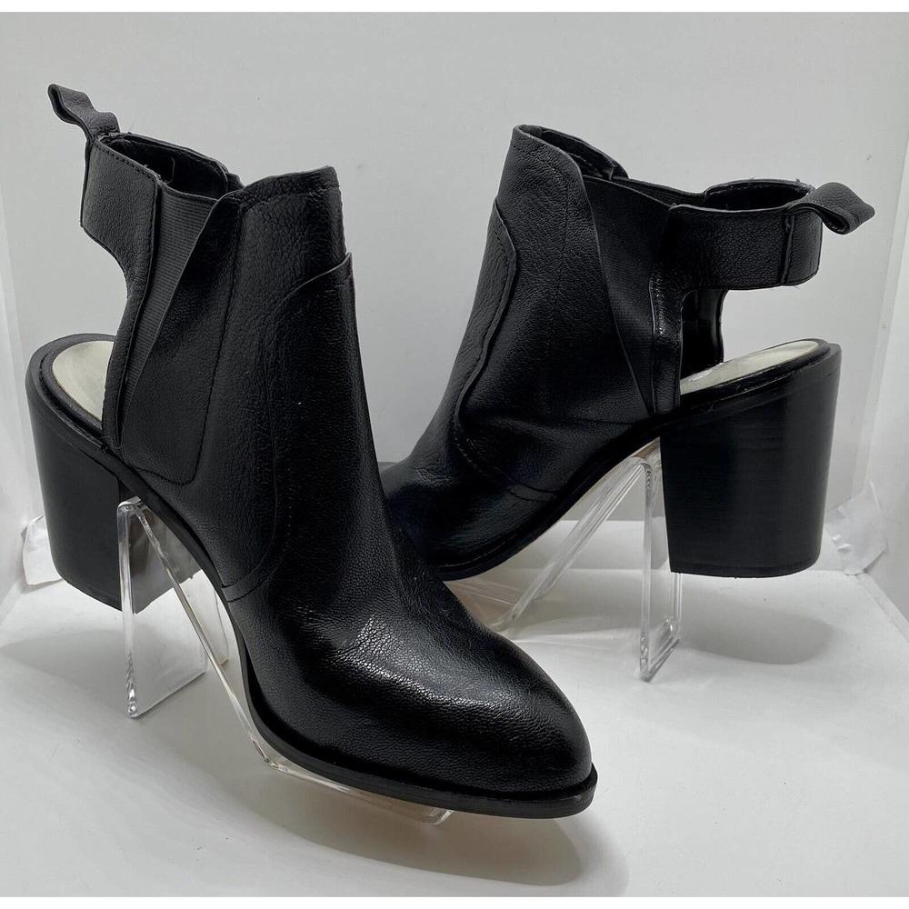 NWOT 1. State Leban Black Leather Cut Out Booties Mule Slip-On Women’s Size 8.5